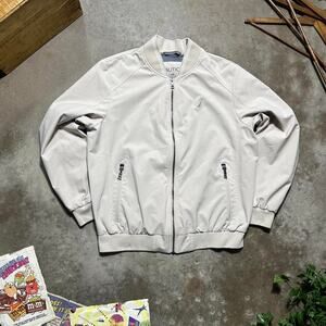 Nautica Cream/Tan Harrington Bomber Jacket Mens Large Lightweight Windbreaker